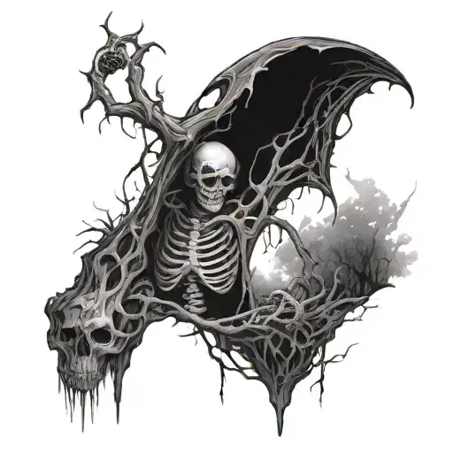 thorns and vines and swamp with skeletons in it sleeve tattoo tattoo design idea