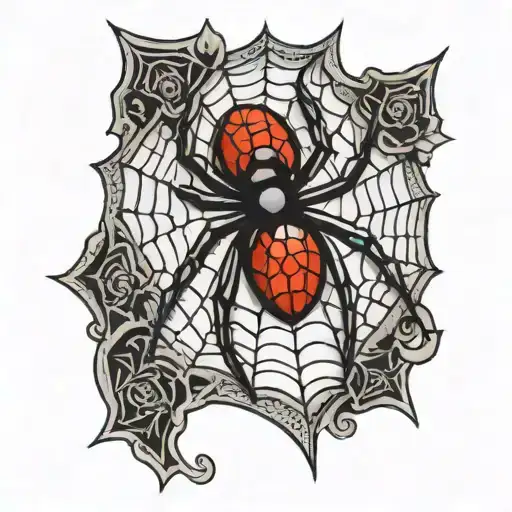 spider web with black widow spider tattoo design idea