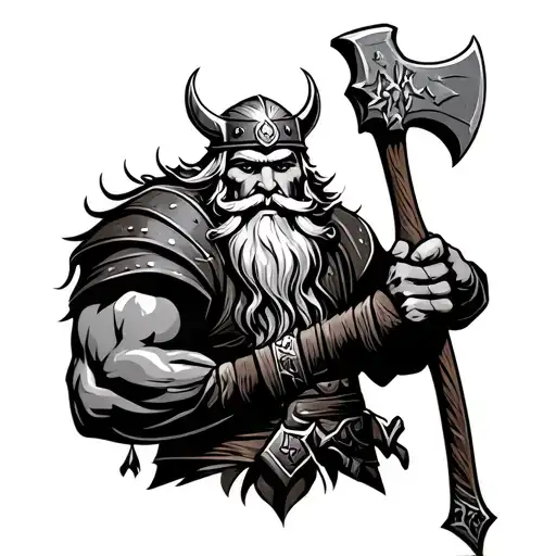 bearded Viking warrior wielding axe tattoo design idea