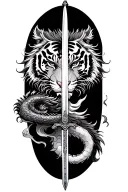 dragon and tiger and katana sword feminine tattoo design idea