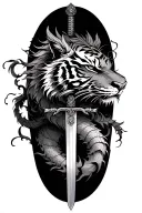 dragon and tiger and katana sword feminine tattoo design idea