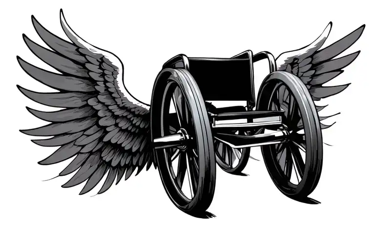 big wheel chair wheel with wings coming out of it. only the wheel itself tattoo design idea