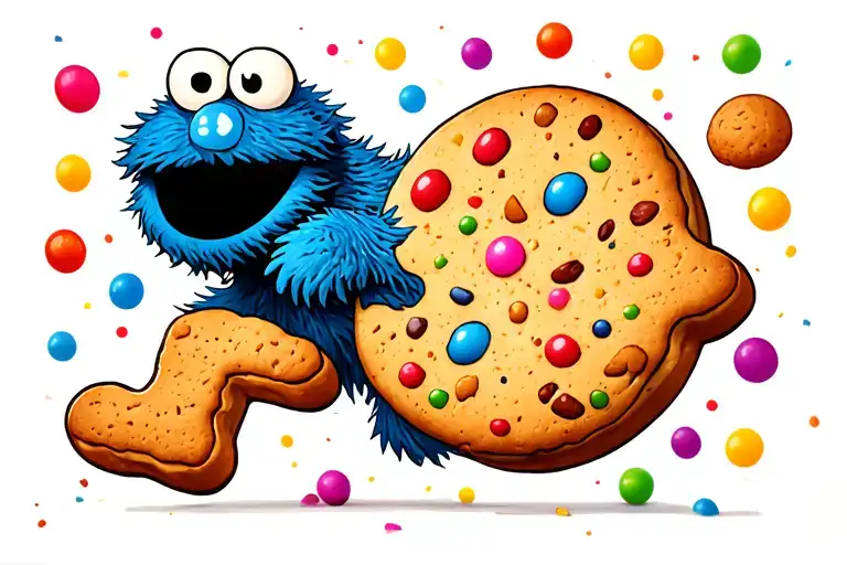 Cookie Monster Pac-Man chasing gingerbread cookie tattoo design idea