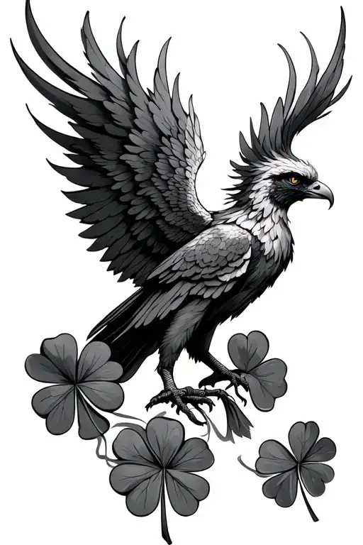 phoenix rising with 4 leaf clover tattoo design idea