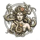 Design me a tattoo in black style it should go over the left arm up to the hand Medusa should be on it and tattoo design idea