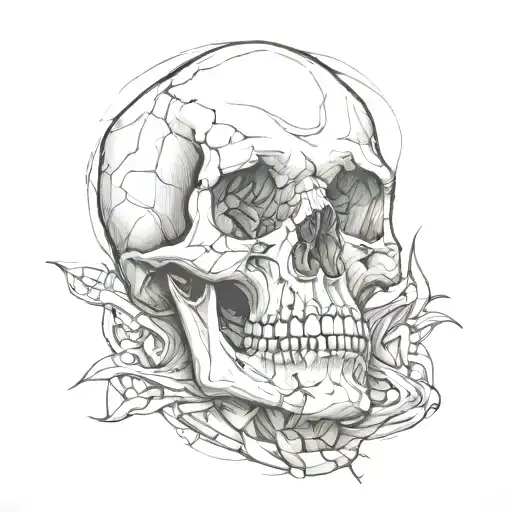 broken jaw skull tattoo design idea