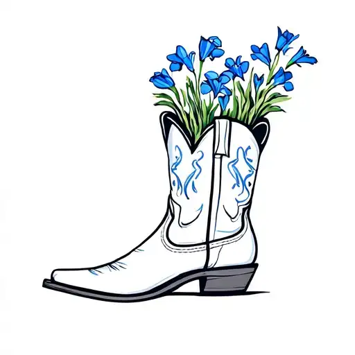 cowgirl boot with blue bonnets growing out of the top  tattoo design idea