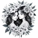 2 daughters, August birthday flowers tattoo design idea