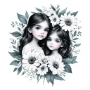 2 daughters, August birthday flowers tattoo design idea