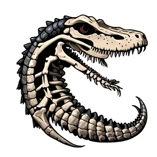 alligator tail skeleton with partial flesh tattoo design idea