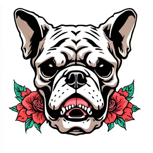 Bulldog Skull American traditional ed hardy style spiritual tattoo design idea