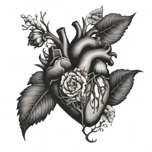 heart made of stone with flowers growing tattoo design idea