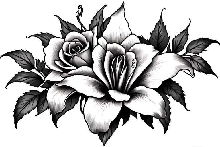 Tiger Lilly's with roses tattoo design idea
