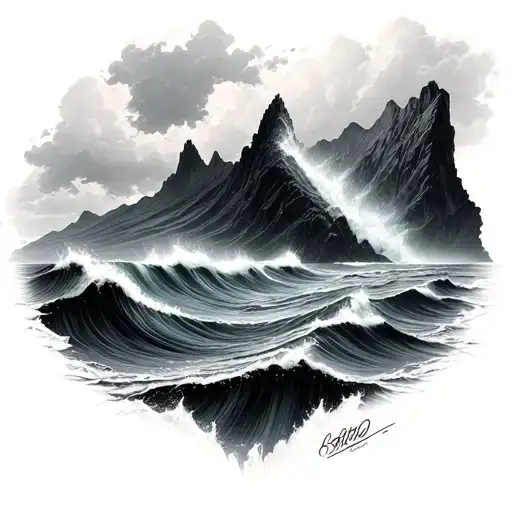 ocean merging into a mountain optical illusion tattoo design idea