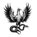 phoenix with its wings spread and snake in its claws tattoo design idea