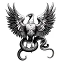 phoenix with its wings spread and snake in its claws tattoo design idea