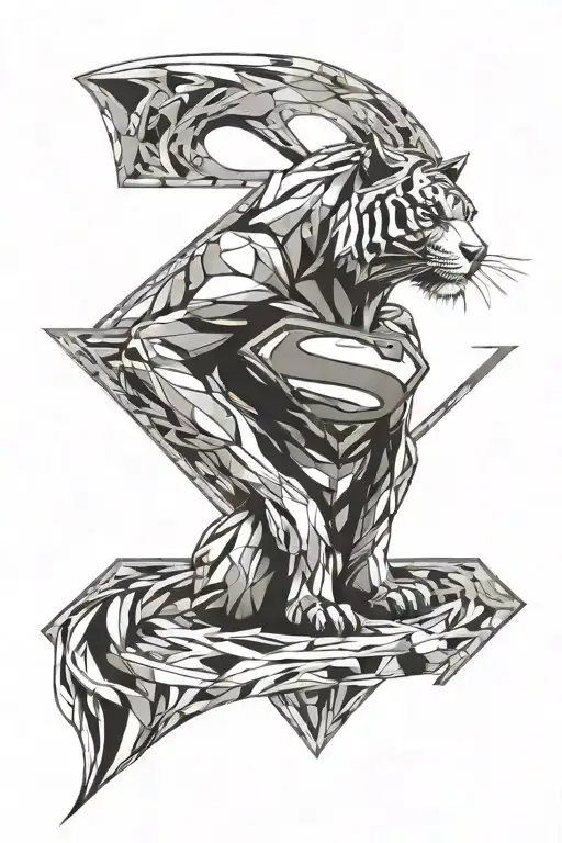 superman logo, tiger, atheism, goal-oriented image forming tattoo design idea