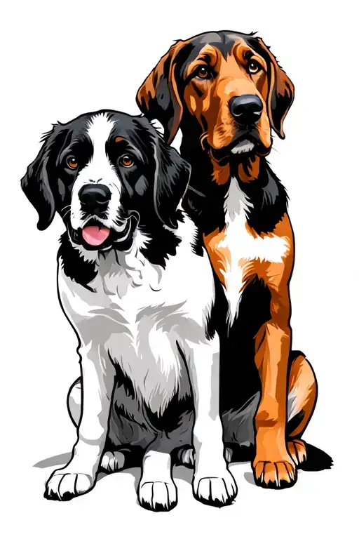 St. Bernard, golden retriever, bloodhound sitting together tattoo design idea