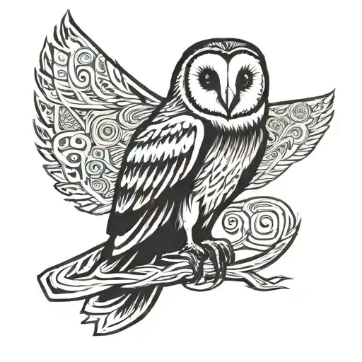 barn owl sitting tattoo design idea