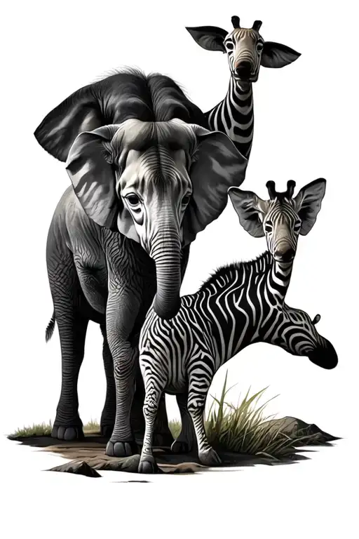 safari scene with animals tattoo design idea