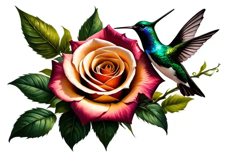 cala lily, rose, cross, hummingbird hovering tattoo design idea