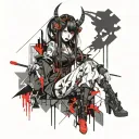 A fusion of Gothic and Cybersiglism styles featuring a demon girl in cyber Japanese style, abstract elements tattoo design idea