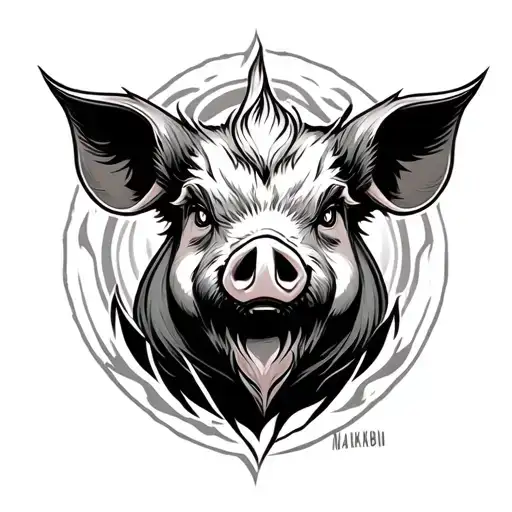 namakubi style tattoo with a pig head tattoo design idea