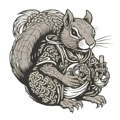 crazy squirrel holding rpg tattoo design idea