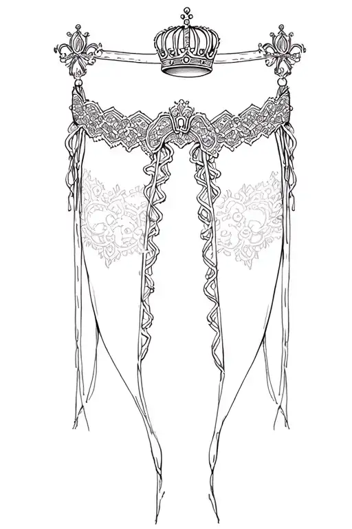 "Smallzee " lace garter belt with a king and queen crown hanging tattoo design idea