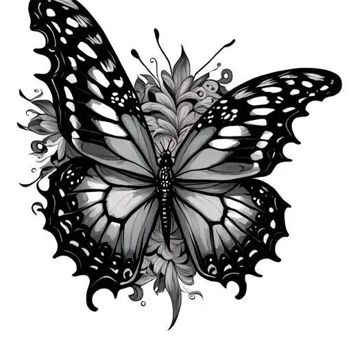 butterfly evil linework tattoo design idea