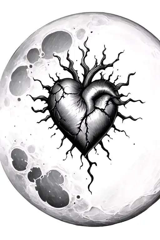 heart Break on a Full moon surrounded tattoo design idea