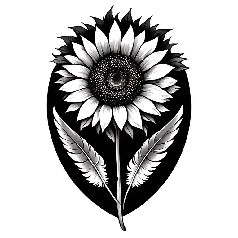 sunflower and two angel feathers tattoo design idea