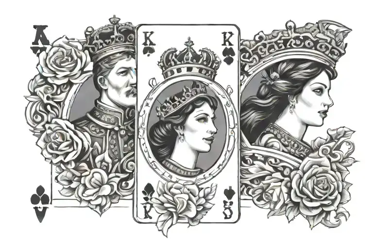 King Queen Princess & Prince cards arranged tattoo design idea