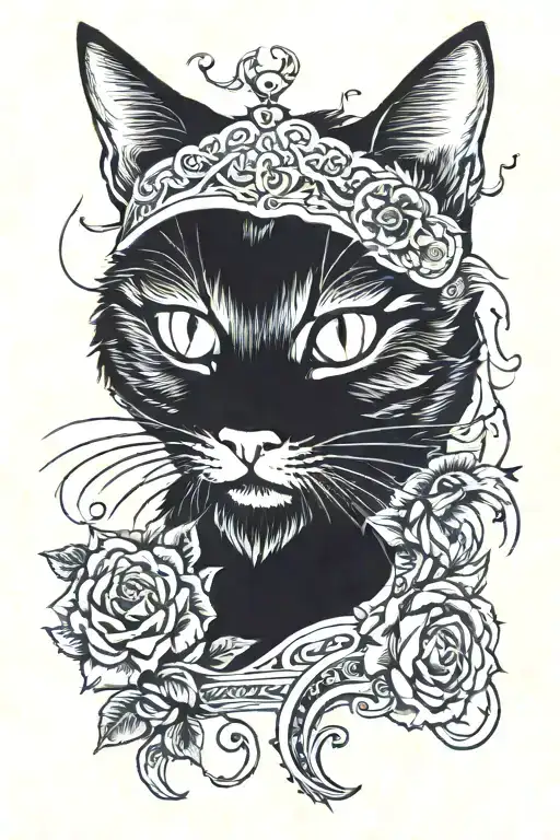 Cat maddest possible almost biting prey it Is dangerous looking only head and neck visible tattoo design idea