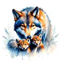 mother wolf protecting its cubs tattoo design idea