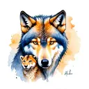 mother wolf protecting its cubs tattoo design idea