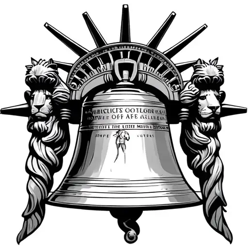 lion statue of liberty bell tattoo design idea