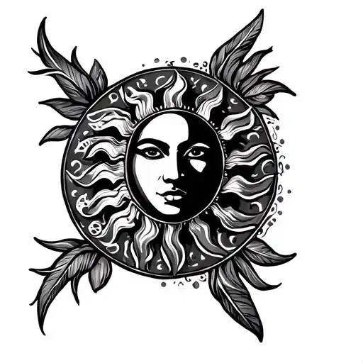 Polynesian sea sun tattoo design idea