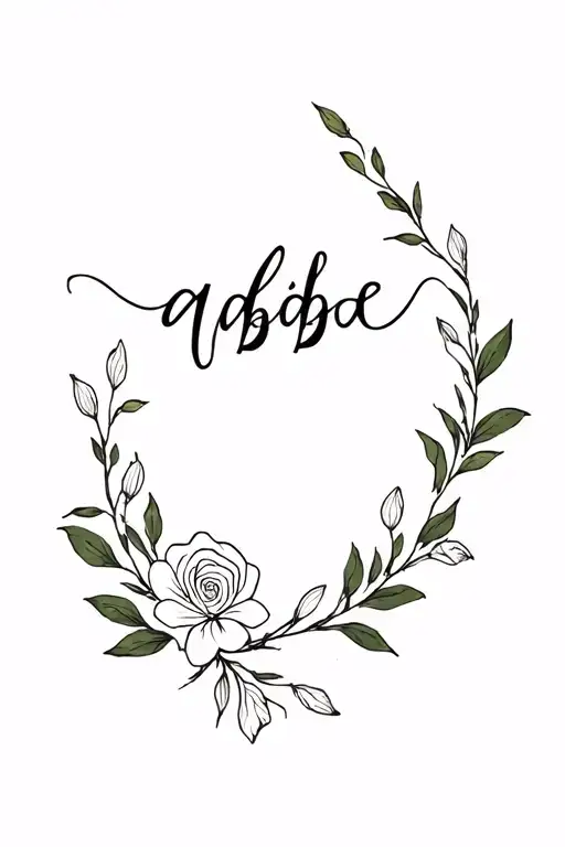 Fine line simple tattoo going down spine With word abide intertwined with olive branches and dainty roses and lillies  tattoo design idea