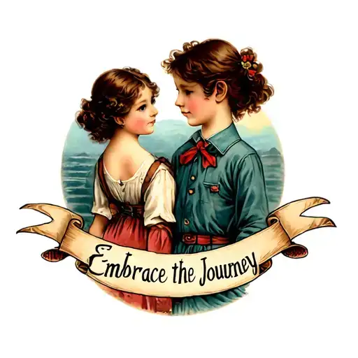 2 daughter and one son with a banner "embrace the journey" tattoo design idea