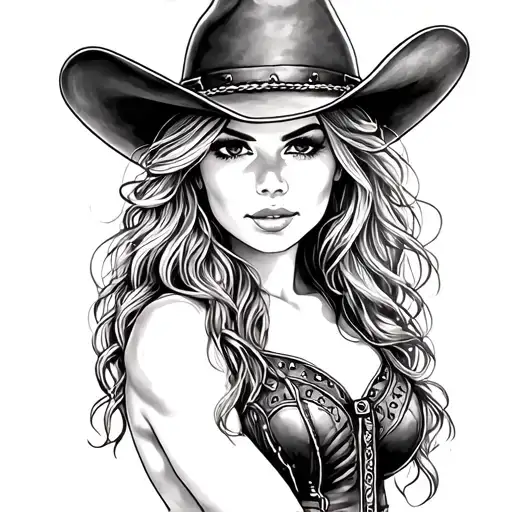 cowgirl pencil drawing boot and hat detailed silhouette tattoo design idea