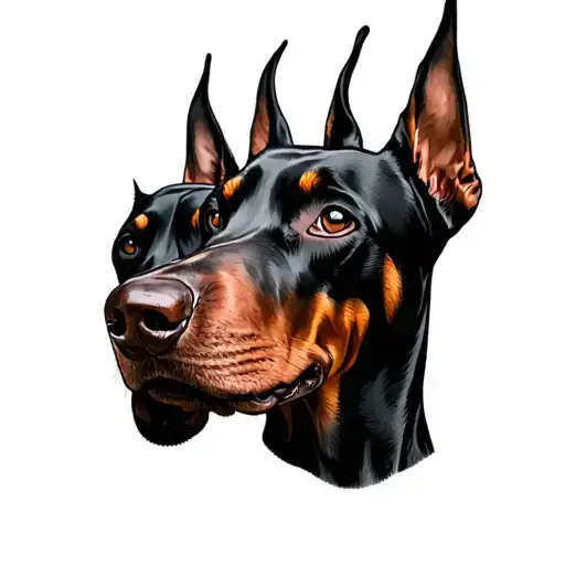 make three Doberman dog heads, two above one tattoo design idea