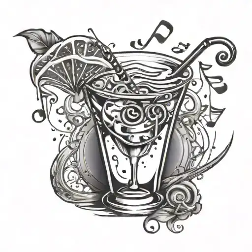 A tattoo design of a cocktail glass with musical notes as the drink inside, symbolizing a love for music and cocktails tattoo design idea