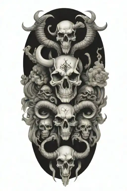 skulls clouds with Capricorn zodiac signs growing tattoo design idea