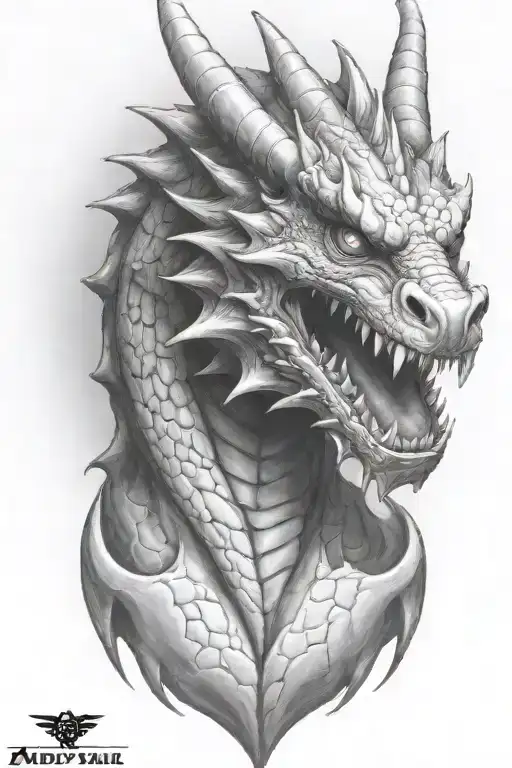 midevil dragon face 3\4th view tattoo design idea