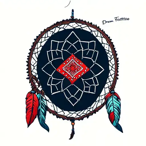 red bandana wrapped around a dream catcher tattoo design idea