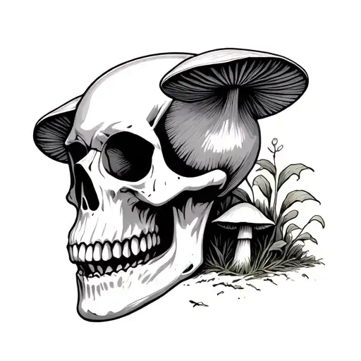 Skull Mushroom tattoo design idea