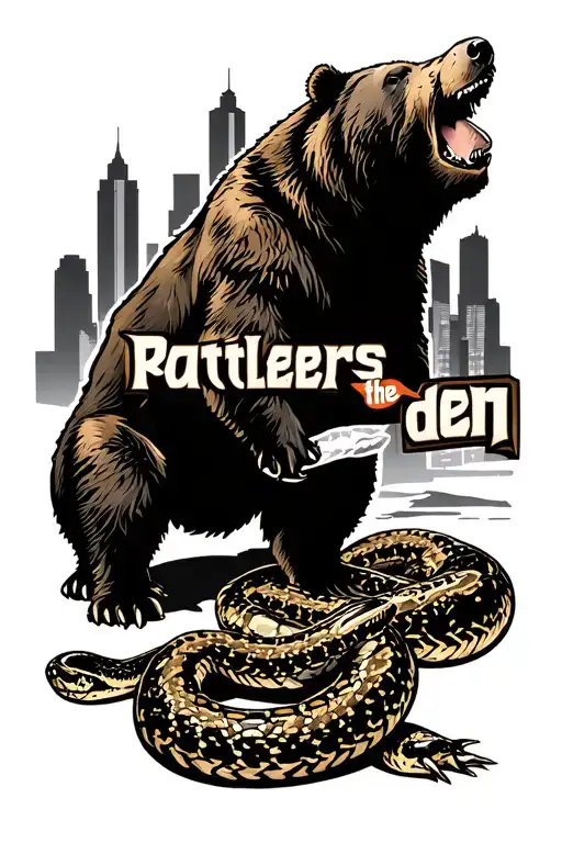 Pittsburgh city skyline, bears, rattlesnakes and a phrase that says the rattlers den  tattoo design idea