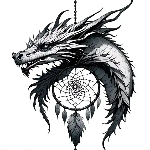 fire dragon dream catcher tattoo design idea