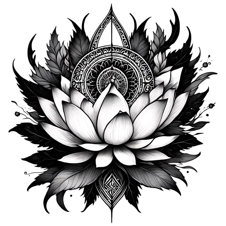 Elegant and spiritual tattoo for the back of a woman’s neck, designed to visually cover an old faded tattoo without heavy black ink. The design should include a delicate lotus flower, sacred geometry, or a mandala, flowing naturally with the curves of the neck. Soft fine lines, feminine shapes, and graceful flow that allows future vertical spine tattoo continuation (like a phoenix). The design should subtly hide the previous tattoo through placement and composition, not solid blackout. Black and grey ink only. tattoo design idea